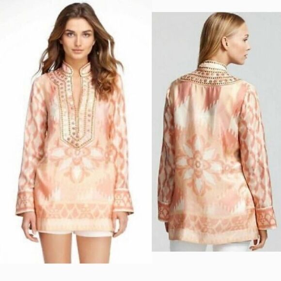 Tory Bunch Silk Iveta Tribal Beaded Tunic 4 - Picture 1 of 11